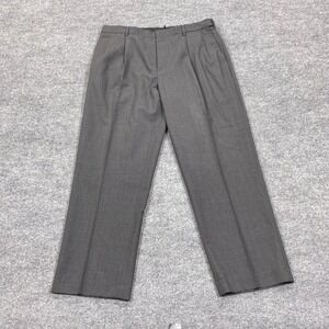 Lands End Dress Pants Mens 37 Gray 100% Wool Traditional Fit Double Pleated